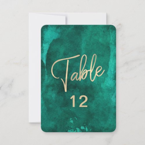 Emerald Green Watercolor  Gold Table Number Chart