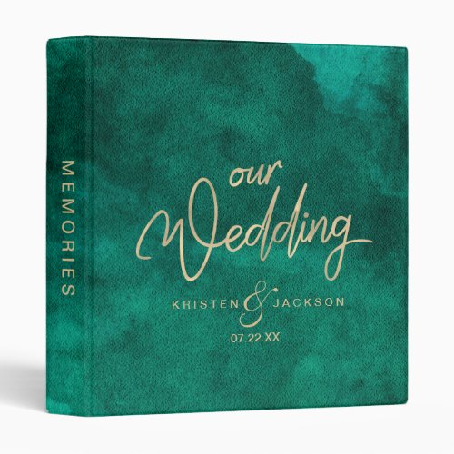 Emerald Green Watercolor Gold Wedding Photo Album 3 Ring Binder