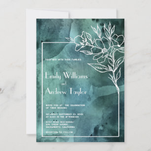 Emerald green watercolor minimalistic invitation