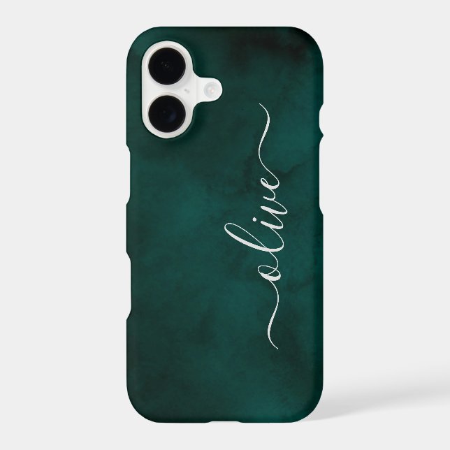 Emerald Green Watercolor Monogram Personalized Case-Mate iPhone Case (Back)