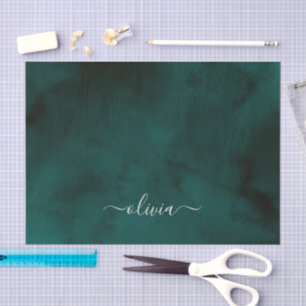 Emerald Green Watercolor Monogram Tissue Paper 