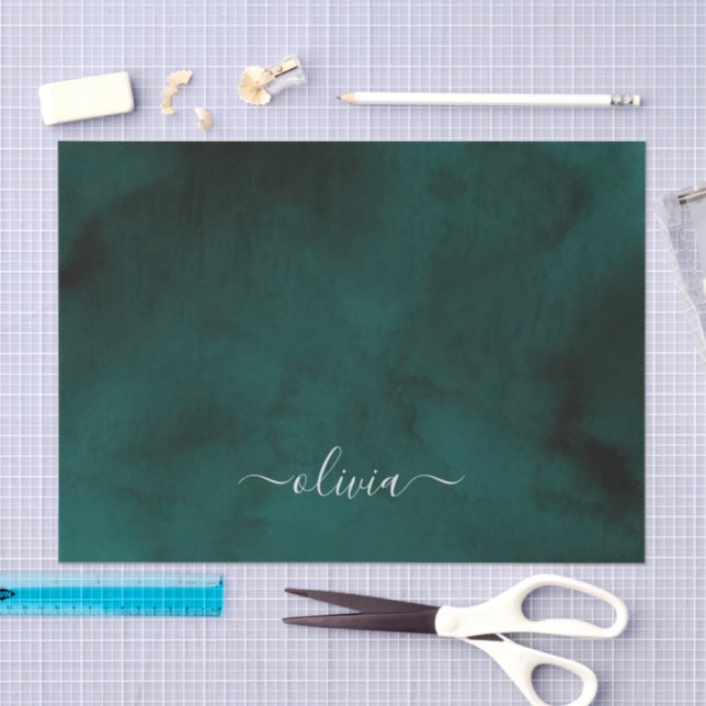 Emerald Green Watercolor Monogram Tissue Paper  (Craft)