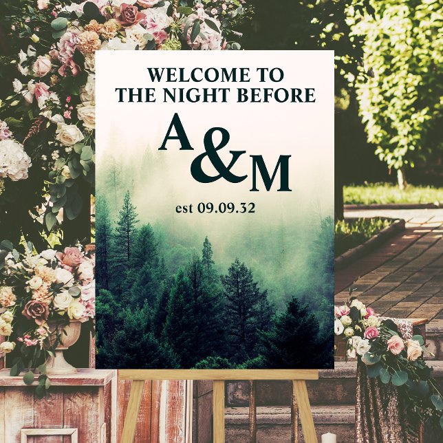 Emerald Green Watercolor Pine Tree Wedding Foam Board (Creator Uploaded)