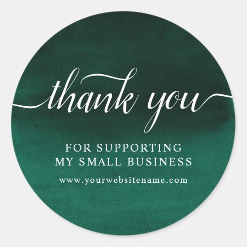 Emerald Green Watercolor Thank You For Your Order Classic Round Sticker