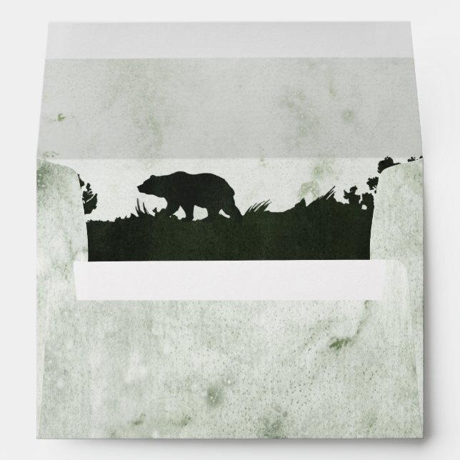 Emerald Green Watercolor Wash Bear Silhouette Envelope (Back (Bottom))