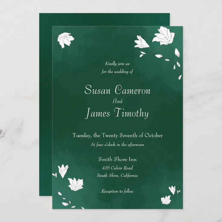 Emerald Green Watercolor Wedding Invitation Zazzle 