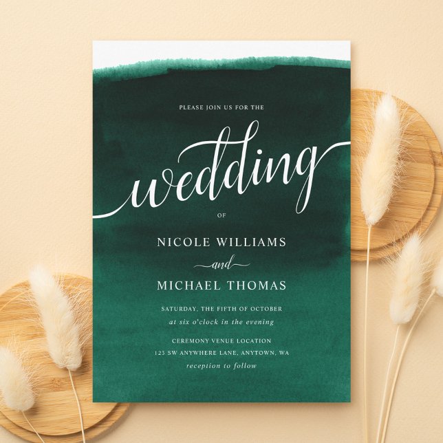 Emerald Green Watercolor Wedding Invitation (Creator Uploaded)
