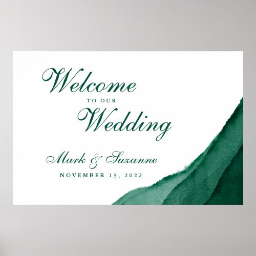Emerald Green Watercolor Welcome to our wedding Poster