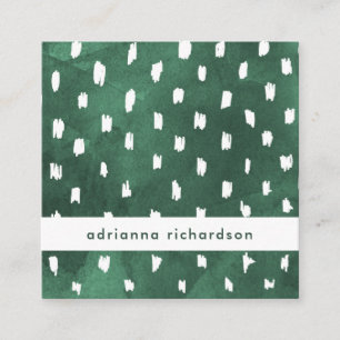 Emerald Green Watercolor with Trendy Dots Square Business Card