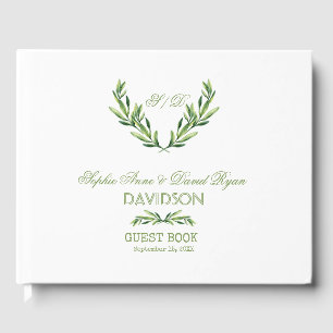 Emerald Green Watercolor Wreath Wedding Guest Book