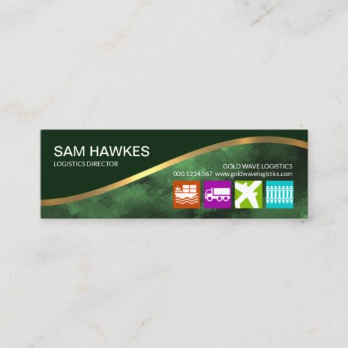 Emerald Green Wave Green Grunge Logistics Mini Business Card