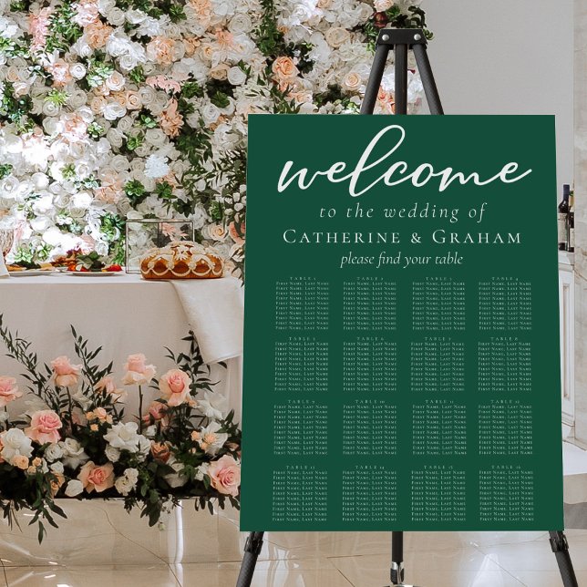 Emerald Green Wedding 16 Table Seating Chart Foam Board (Creator Uploaded)