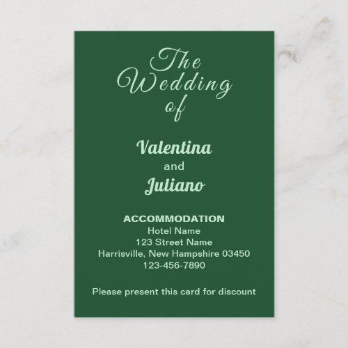 Emerald Green Wedding Accommodation Portrait Enclosure Card