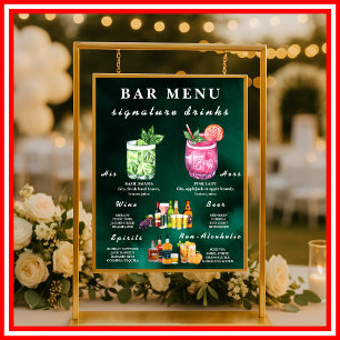 Emerald Green Wedding Bar Menu  Poster