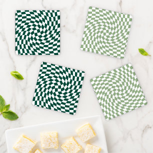 Emerald Green Wedding Collection Check Checkered Coaster Set