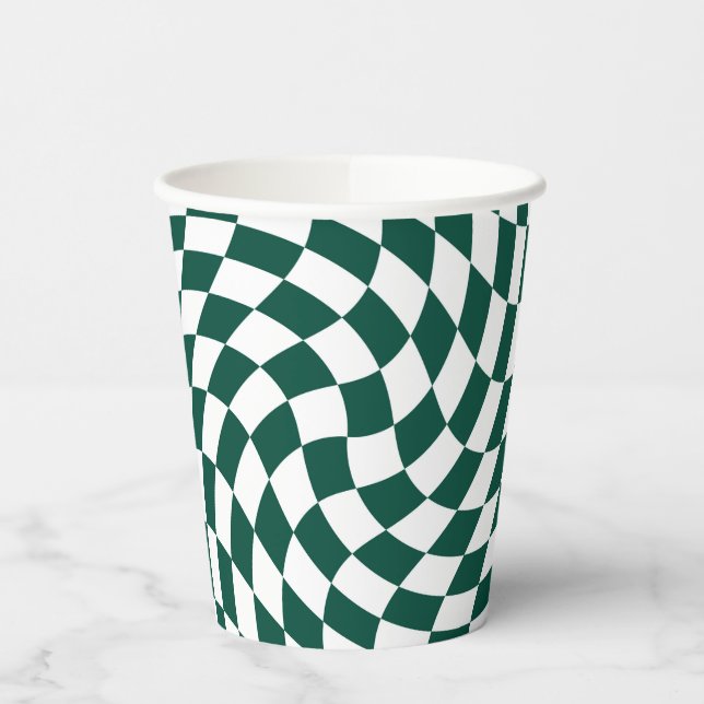Emerald Green Wedding Collection Check Checkered  Paper Cups (Left)