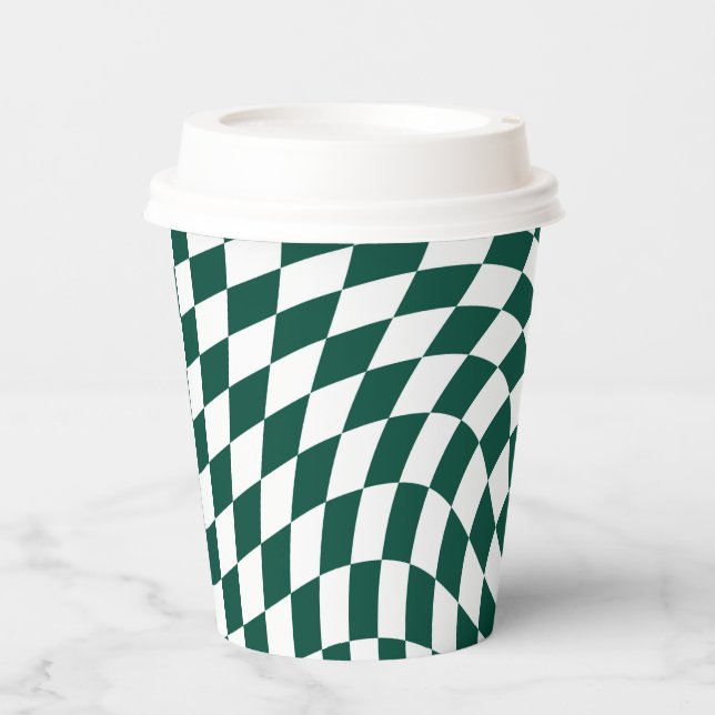 Emerald Green Wedding Collection Check Checkered Paper Cups (Front)