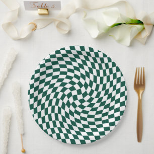 Emerald Green Wedding Collection Check Checkered Paper Plates