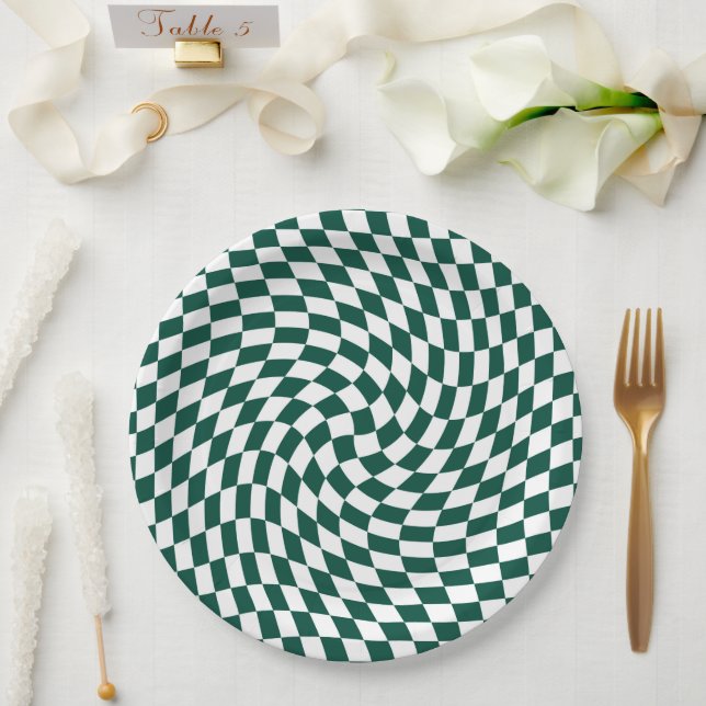 Emerald Green Wedding Collection Check Checkered Paper Plates (Wedding)