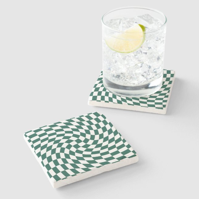 Emerald Green Wedding Collection Check Checkered  Stone Coaster (Side)
