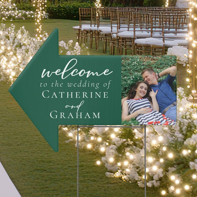 Emerald Green Wedding Couple Photo Arrow Yard Sign (Creator Uploaded)