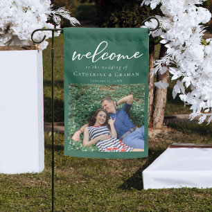 Emerald Green Wedding Couple Photo Welcome Garden Flag