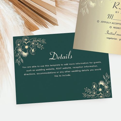 Emerald Green Wedding Details Enclosure Card