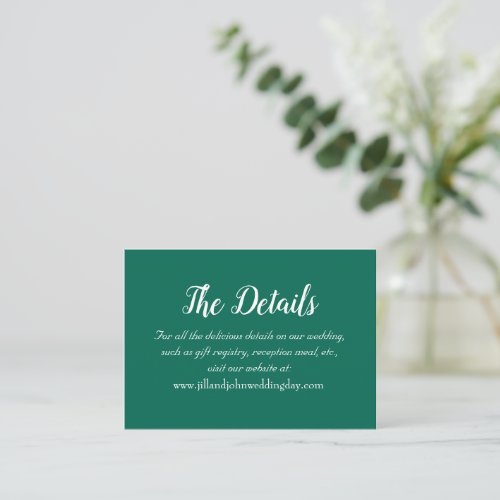 Emerald Green Wedding Details Enclosure Card