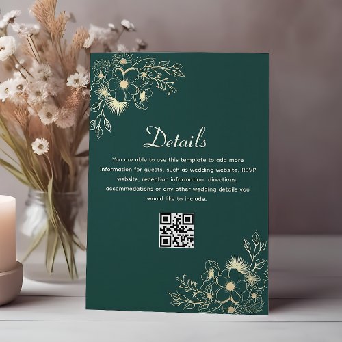 Emerald Green Wedding Details QR Code Enclosure Card