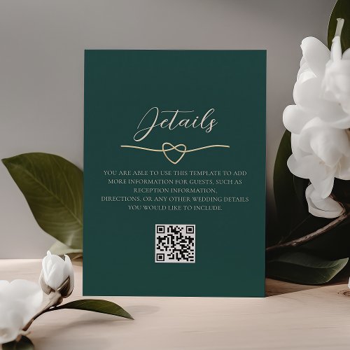 Emerald Green Wedding Details QR Code Enclosure Card