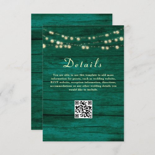 Emerald Green Wedding Details QR Code Enclosure Card