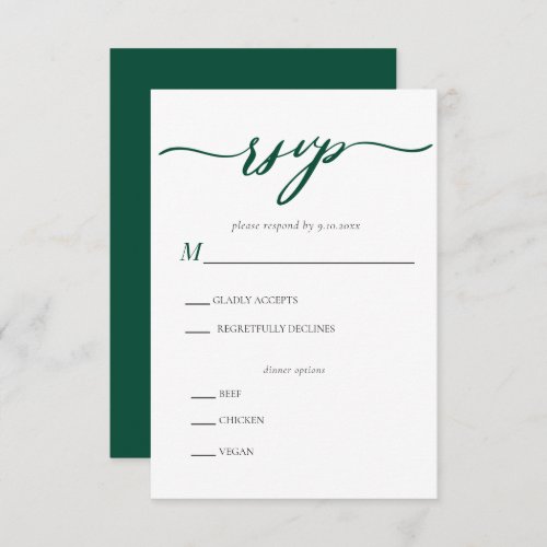 Emerald Green Wedding Enclosure RSVP Card