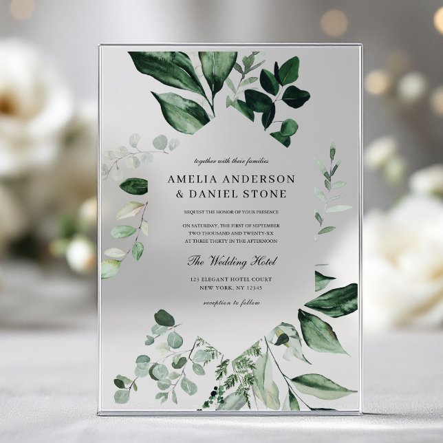 Emerald Green Wedding Eucalyptus Greenery Elegant Acrylic Invitations (Creator Uploaded)