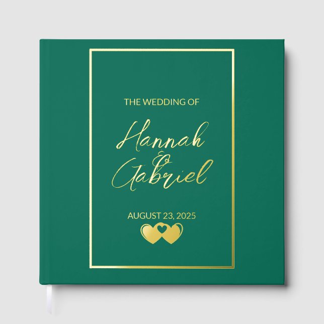 Emerald Green Wedding Foil Guest Book (Front)
