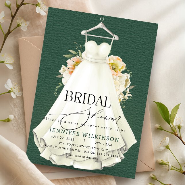 Emerald Green Wedding Gown Dress Bridal Shower Invitation (Emerald Green Wedding Gown Dress Bridal Shower Invitation)