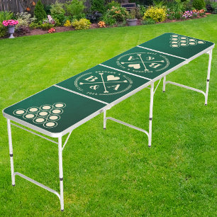 Emerald Green Wedding Heart Crossing Initial Beer Pong Table