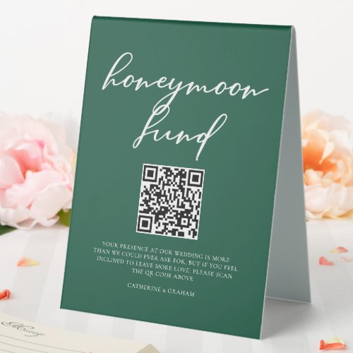 Emerald Green Wedding Honeymoon Fund QR Code Table Tent