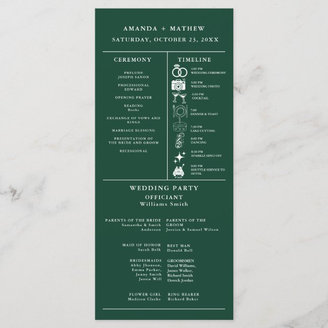 Emerald  Green Wedding Infographic Program (Front)