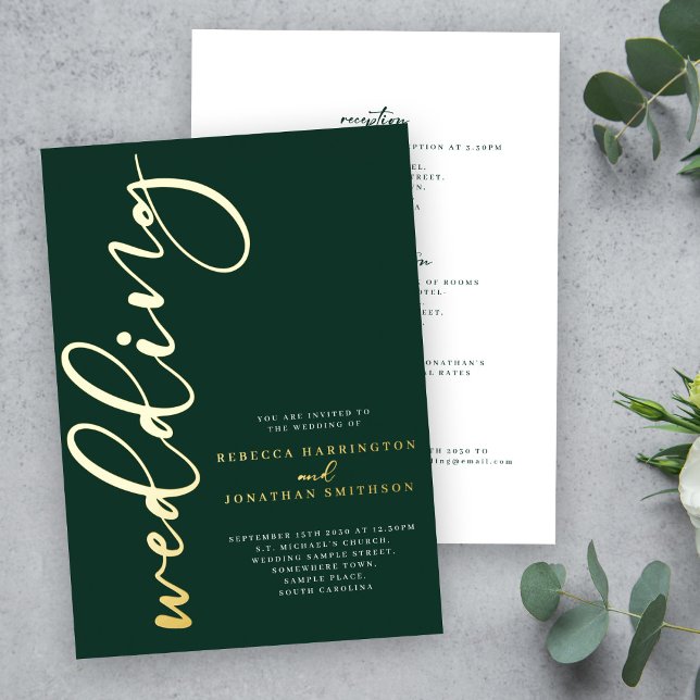 Emerald Green Wedding Minimal Elegant Gold Foil Invitation (Creator Uploaded)
