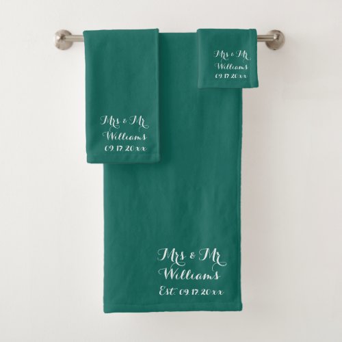 Emerald Green Wedding Modern Elegant  Bath Towel Set