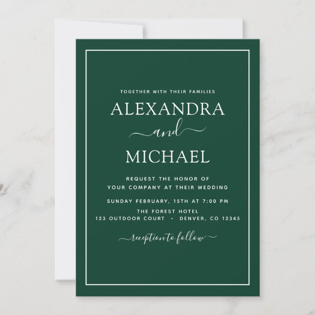 Emerald Green Wedding Modern Typography Invitation (Front)