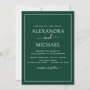Emerald Green Wedding Modern Typography Invitation