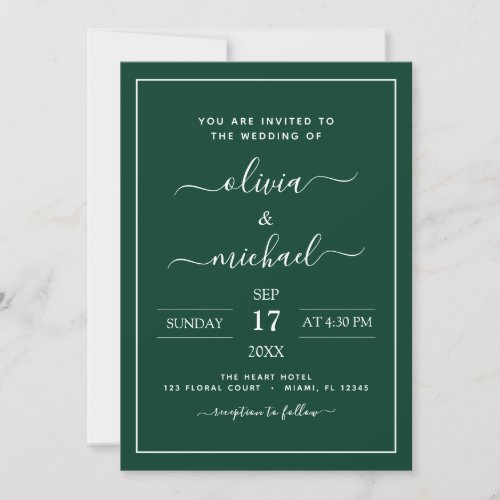 Emerald Green Wedding Modern Typography Invitation