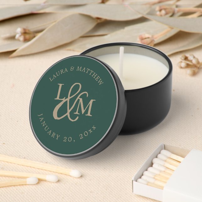 Emerald Green Wedding Monogram Mini Candle Favors (Insitu)