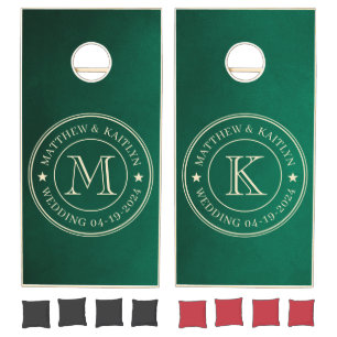 Emerald Green Wedding Monogram Star Cornhole Set