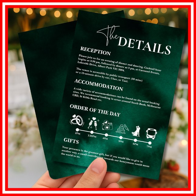  Emerald Green Wedding Order of Events  Invitation (Creator Uploaded)