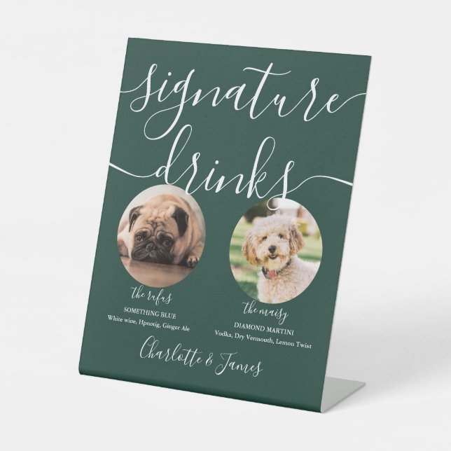 Emerald Green Wedding Pet Dog Signature Drinks Pedestal Sign (Front)