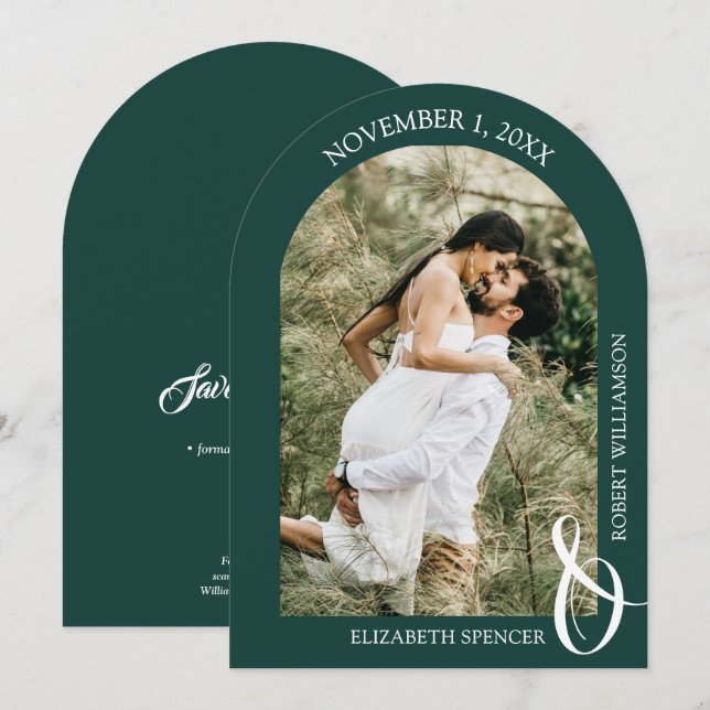 Emerald Green Wedding Photo QR Code Save The Date (Front/Back)