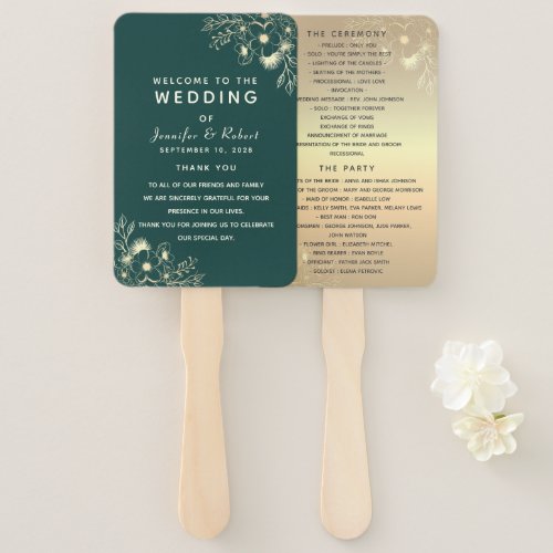 Emerald Green Wedding Program Hand Fan