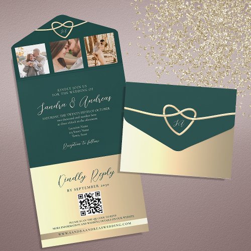 Emerald Green Wedding QR Code All In One Invitation